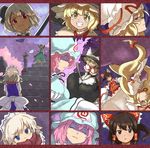  blonde_hair blue_eyes bow braid broom brown_eyes brown_hair capelet closed_eyes detached_sleeves grin hair_bow hair_tubes hairband hakurei_reimu hat hat_ribbon izayoi_sakuya kirisame_marisa konpaku_youmu konpaku_youmu_(ghost) long_hair maid_headdress multiple_girls perfect_cherry_blossom pink_hair purple_eyes red_eyes ribbon saigyouji_yuyuko scarf shaded_face shibasaki_shouji short_hair silver_hair smile touhou triangular_headpiece twin_braids yakumo_yukari yellow_eyes 