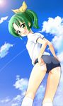  absurdres bad_id bad_pixiv_id buruma cloud day fang green_eyes green_hair gym_uniform highres midorikawa_nao natsupa open_mouth panties panties_under_buruma ponytail precure sky smile_precure! solo underwear white_panties 