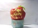 apple apple_inc. carving character_name cup cutout digital_media_player facial_hair food fruit glasses highres ipod leaf male_focus mustache photo pun ringo_no_majutsushi solo steve_jobs unconventional_media 