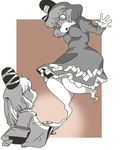  breasts dress genie ghost_tail hat japanese_clothes kariginu long_sleeves looking_down looking_up medium_breasts monochrome mononobe_no_futo multiple_girls multiple_tails oil_lamp onikobe_rin ponytail short_hair soga_no_tojiko tail tate_eboshi touhou wide_sleeves 