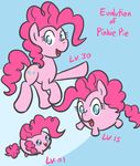  atlur blue_eyes cutie_mark english_text equine evolution female feral friendship_is_magic fur group hair horse long_hair mammal my_little_pony pink_fur pink_hair pinkie_pie_(mlp) pony square_crossover text unknown_artist 