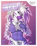  anthro blue_eyes breasts clothing comic controler diamond diamond_(character) ear_piercing equine female hair kadath looking_at_viewer mammal nipples piercing smile solo two_tone_hair video_games wiimote zebra 
