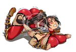  armor artist_request ass bodysuit boots breasts brown_hair closed_eyes huge_breasts long_hair ninja nipples non-web_source ponytail skin_tight solo soulcalibur sword taki_(soulcalibur) watermark weapon 