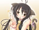  ahoge animal_ears bell blush cat_ears cat_tail claws face fangs jingle_bell long_hair open_mouth original pointing sakuraebi_chima solo tail twintails yellow_eyes 