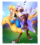  bad_id bad_pixiv_id blonde_hair blue_eyes boots chocobo final_fantasy final_fantasy_ix gloves green_eyes kuja long_hair male_focus midriff minatosaiga multiple_boys navel otoko_no_ko tail thighhighs zidane_tribal 