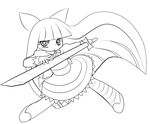  absurdres bow dress full_body greyscale hair_bow highres lineart long_hair monochrome panty_&amp;_stocking_with_garterbelt solid_black_thumbnail solo stocking_(psg) striped striped_legwear sword thighhighs transparent_background very_long_hair weapon yume_shokunin 