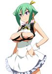  aquarion_(series) aquarion_evol breasts bursting_breasts green_hair hair_ribbon inue_shinsuke large_breasts nipples purple_eyes revealing_clothes ribbon short_hair smile solo wrist_cuffs zessica_wong 