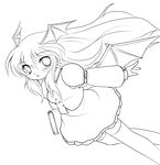  absurdres bat_wings belt book chibi greyscale head_wings highres koakuma lineart looking_at_viewer monochrome necktie open_mouth solid_black_thumbnail solo thighhighs touhou transparent_background vest wings yume_shokunin 