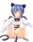  anal_tail animal_ears ano_natsu_de_matteru ass blue_eyes blue_hair blush breasts butt_plug cat_ears covering covering_crotch cum cum_in_pussy cumdrip fake_tail feet hairband legs_up looking_at_viewer maid momonokizmen nipples no_panties open_clothes open_mouth open_shirt shirt short_hair simple_background sitting skirt small_breasts socks soles solo spread_legs tail tanigawa_kanna tears thighhighs toe_scrunch toes white_background white_legwear 