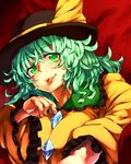  :p breasts gem green_eyes green_hair hat highres komeiji_koishi large_breasts looking_at_viewer melon22 red_background short_hair solo tongue tongue_out touhou upper_body 