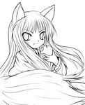  absurdres animal_ears apple eating fang food fruit greyscale highres holding holding_food holding_fruit holo lineart monochrome solid_black_thumbnail solo spice_and_wolf tail transparent_background wolf_ears wolf_tail yume_shokunin 