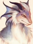  dragon fluff hair horn plain_background portrait scalie solo white_hair zephyrue 