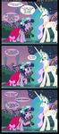  building bush clothing comic crown cutie_mark dialog dialogue dress english_text equine female feral flower friendship_is_magic hair horn horse mammal multi-colored_hair my_little_pony necklace outside pony princess_celestia_(mlp) text twilight_sparkle_(mlp) unicorn veggie55 winged_unicorn wings 