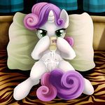  anatomically_correct anatomically_correct_pussy animal_genitalia bed cub cutie_mark_crusaders_(mlp) drinking equine equine_pussy female feral friendship_is_magic green_eyes hair horn long_hair looking_at_viewer lying mammal milk my_little_pony on_back pillow purple_hair pussy rainbow_(artist) solo spread_legs spreading suggestive sweetie_belle_(mlp) teats two_tone_hair unicorn young 