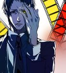  adachi_tooru blood d_dat formal hand_on_own_face heterochromia looking_at_viewer male_focus necktie persona persona_4 solo spoilers suit yellow_eyes 
