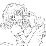  absurdres braid greyscale highres izayoi_sakuya knife lineart maid maid_headdress monochrome short_hair solid_black_thumbnail solo touhou transparent_background twin_braids yume_shokunin 