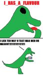  comic derpy_the_dino dinosaur e621 english_text green_body i_has_a_flavor licking meme ms_paint no_pupils paint plain_background scalie standing text tongue unknown_artist what white_background 