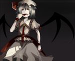  alternate_hair_color blood choker dress grey_background hat licking orgia red_eyes remilia_scarlet silver_hair solo tongue touhou wings wrist_cuffs 