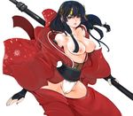  black_hair breasts copyright_request fingerless_gloves fundoshi gloves hair_ornament hair_tubes japanese_clothes kazaana large_breasts lips long_hair nipples simple_background solo topless white_background 