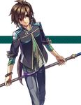  brown_eyes brown_hair ebira jiang_wei male_focus polearm ponytail shin_sangoku_musou solo spear weapon 