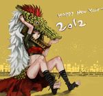  2012 bad_id bad_pixiv_id black_hair danann dragon mask midriff original solo wrappings 