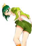  bad_id bad_pixiv_id breasts breasts_outside from_behind green_eyes green_hair green_shirt kick-to-rip looking_back midorikawa_nao nipples open_clothes panties precure shirt shorts sleeves_rolled_up small_breasts smile_precure! solo sweat underwear undressing 