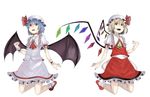  :d bat_wings blonde_hair blue_hair choker dress flandre_scarlet hat multiple_girls open_mouth orgia pointy_ears red_eyes remilia_scarlet ribbon_choker simple_background smile touhou white_background wings wrist_cuffs 