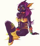  anthro anubian_jackal canine clothed clothing ear_piercing egyptian female fyrn jackal jewelry loincloth looking_at_viewer mammal piercing pinup pose sitting skimpy solo 