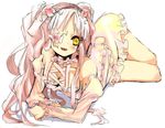  1girl bare_shoulders blush breasts cleavage eyepatch frills kirakishou pink_hair rozen_maiden yellow_eyes 