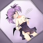  aisha_(elsword) bad_id bad_pixiv_id bare_shoulders bat_wings blush breasts covering covering_nipples dress_pull dutch_angle elsword highres kuro_(kuronell) nightgown nipples no_bra no_panties off_shoulder purple_eyes purple_hair purple_skirt pussy pussy_juice short_hair short_twintails skirt small_breasts solo twintails undressing void_princess_(elsword) wings 
