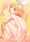  aqua_eyes blonde_hair collar cowgirl_position cum cum_in_pussy girl_on_top hair_ornament hair_ribbon hairclip hbee highres kagamine_rin leash nail_polish nude open_mouth petite ribbon sex short_hair straddling vocaloid zoom_layer 