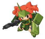  char's_counterattack full_body geara_doga gundam helmet long_hair maro-n mecha_musume orange_hair red_eyes sidelocks simple_background solo spread_legs standing white_background 