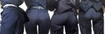 4boys ass ass_focus belt commentary_request formal highres male_focus multiple_boys original pinstripe_pattern salaryman simple_background striped suit wadani_hitonori white_background 