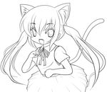  absurdres animal_ears cat_ears greyscale highres k-on! lineart long_hair monochrome nakano_azusa open_mouth solo tail transparent_background twintails yume_shokunin 