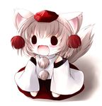  animal_ears blush chibi hat highres inubashiri_momiji open_mouth simple_background smile solid_circle_eyes solo tail tokin_hat touhou white_background wolf_ears wolf_tail yume_shokunin 