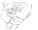  animal_ears cat_ears cat_tail greyscale highres japanese_clothes lineart long_hair looking_at_viewer monochrome open_mouth original smile solo tail transparent_background yume_shokunin 