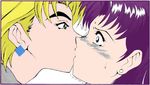  akagi_ritsuko katsuragi_misato kiss multiple_girls neon_genesis_evangelion surprised yuri 
