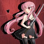  alternate_costume blush gasai_yuno heart katana mirai_nikki pink_eyes pink_hair skirt smile sword weapon 