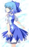  blue_eyes blue_hair cirno dress from_behind highres ice ice_wings kochi-goori solo touhou wings 