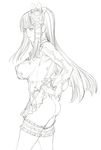  ass bad_id bad_pixiv_id breasts covered_nipples eyepatch flower garters greyscale hair_flower hair_ornament highres impossible_clothes large_breasts long_hair monochrome nagisa_(psp2i) nakabayashi_reimei no_panties panties phantasy_star phantasy_star_portable_2_infinity simple_background skirt skirt_lift solo thigh_strap thighhighs thong underwear uniform white_background 