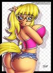  breasts butt callie_briggs cat cleavage clothed clothing eyewear feline female glasses innocenttazlet invalid_tag looking_back mammal side_boob skimpy solo swat_kats 