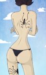  ass bare_arms bare_back black_hair black_panties blue_sky bug butt_crack cigarette cloud cloudy_sky crossed_arms day head_out_of_frame one_piece panties shakuyaku_(one_piece) sky solo spider tattoo thong topless underwear 