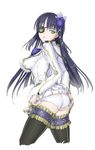  ass bad_id bad_pixiv_id black_hair black_legwear boots breasts cropped_legs eyepatch green_eyes highres impossible_clothes large_breasts long_hair nagisa_(psp2i) nakabayashi_reimei panties phantasy_star phantasy_star_portable_2_infinity skirt skirt_lift solo thigh_boots thighhighs underwear uniform white_background white_panties 
