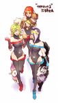  bare_shoulders bodysuit crossover deerling gen_3_pokemon gen_5_pokemon goggles green_hair hairlocs lily_myers mari_myers mary_myers mightyena multicolored_hair multiple_girls pokemon pokemon_(creature) purple_hair red_hair siblings sisters thighhighs tiger_&amp;_bunny two-tone_hair white_hair yui_(kari) zigzagoon 