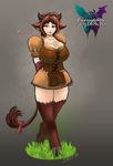  big_breasts bovine breasts brown_eyes brown_hair cattle corruption_of_champions cow female fenoxo hair hooves horn huge_breasts jassbefrold mammal marble_(coc) marble_(corruption_of_champions) ribbons solo 