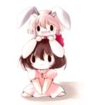  animal_ears brown_hair bunny_ears highres inaba_tewi multiple_girls open_mouth reisen_udongein_inaba short_hair smile touhou yume_shokunin 