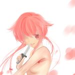  breasts cleavage dark_tofu gasai_yuno highres knife mirai_nikki nude pink_eyes pink_hair sideboob simple_background smile white_background 