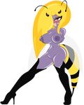  antennae arthropod beauty_mark bee blonde_hair blush boots breasts corruption_of_champions fangs female giant_bee_(coc) grope hair high_heels horn ideity insect legwear lips nipples purple_skin pussy red_eyes solo stinger stockings tongue tongue_out 