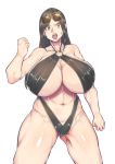  1girl abs angry bikini black_hair breasts brown_eyes cleavage huge_breasts idolmaster long_hair looking_at_viewer mukai_takumi navel o-ring open_mouth solo standing sunglasses swimsuit 