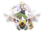  blonde_hair boots crossover gen_3_pokemon ivan_karelin jacket letterman_jacket ninjask poke_ball pokemon pokemon_(creature) purple_jacket tiger_&amp;_bunny yui_(kari) 